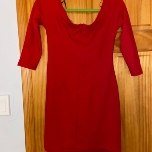 Lulu's Red Asymmetrical Off-the-Shoulder Dress - Picture 3 of 3